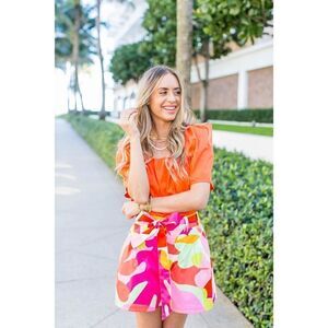 Crosby By Mollie Burch Lettie Short Night in Miami Size XS Pink Lime 70s Retro